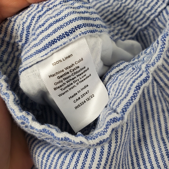 Talbots Linen Pant Womens Size MP Elastic Waist Drawstring Nautical Stripe Beach - Picture 7 of 7